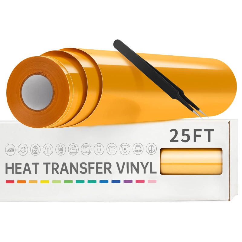 VinylRus فينيل نقل الحرارة من VinylRus - 12 × 25FT حديد على لفافة الفينيل للقمصان HTV فينيل لصورة ظلية سهلة القطع والأعشاب (أصفر) - Image 1